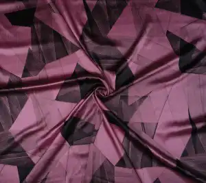 Satyna jedwabna z elastanem różowa - geometryczny wzór