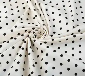 Tkanina bawełna - czarne groszki na beżowym tle