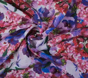 Krepa jedwabna - kwiaty różowo-fioletowe