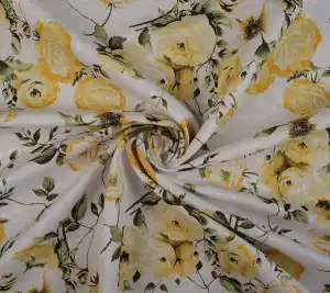 Włoski bawełniany żakard kwiaty na białym tle
