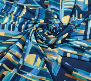 Dzianina wiskozowa - żółto-błękitna Resztka 76 cm x 140 cm
