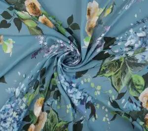 Tkanina szyfon wiskozowy - wzór kwiaty w stonowanych kolorach 