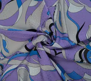 Żakardowa satyna jedwabna Pucci - fioletowy geometryczny wzór 