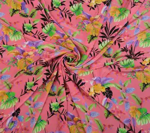Krepa jedwabna Pierre Cardin  - dżungla na różowym tle  