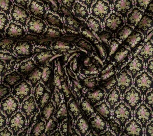 Satyna jedwabna elastyczna zielono-różowe ornamenty