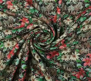 Wełna z jedwabiem sukienkowa kwiatowe ornamenty 