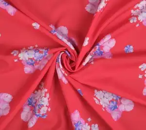 Cienka wełna sukienkowa Ungaro – kwiaty na czerwieni 