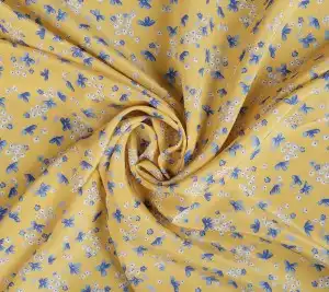 Jedwabny krepdeszyn – niebieski kwiatki