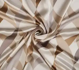 Satyna jedwabna – beżowe wzory na bieli Resztka 95 cm x 140 cm 