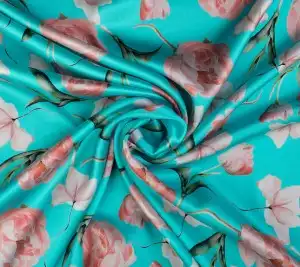 Satyna jedwabna z elastanem – pastelowe kwiaty  Resztka 30 cm x 135 cm