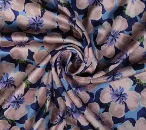 Satyna jedwabna – kwiaty retro z fioletem 