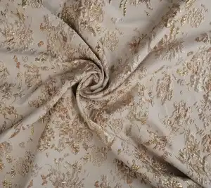Tkanina żakardowa – barokowe kwiaty złoto i miedź  