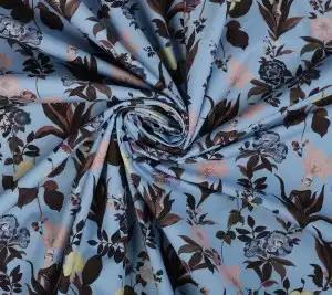 Popelina bawełniana – kobiety kwiaty na błękicie 