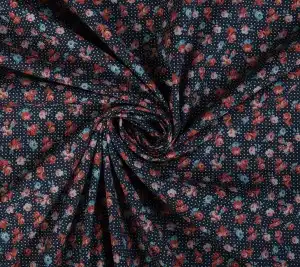 Popelina bawełniana z elastanem – groszki i róże Resztka 50 cm x 150 cm