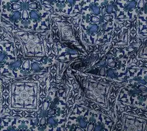 Bawełna drukowana strukturalna - niebieski kafle