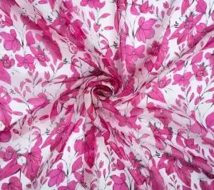 Jedwabny szyfon - kwiaty w kolorze fuksji 
