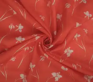 Tkanina lniana sukienkowa – kwiaty na czerwonym tle