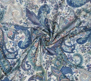 Kaszmir sukienkowy - niebiesko-biały paisley