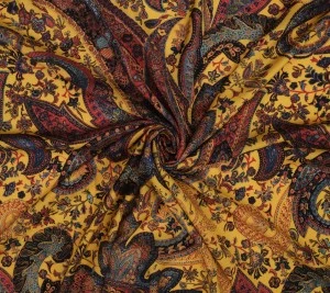Kaszmir sukienkowy - żółto-brązowy paisley