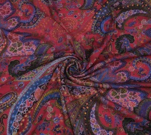Kaszmir sukienkowy - malinowo-bordowy paisley