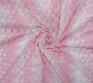 Dzianina cienka ażurowa - biało-różowa