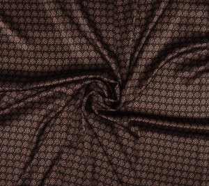 Satyna jedwabna z elastanem – wzór geometryczny brąz
