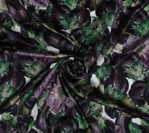 Satyna jedwabna z połyskiem - fioletowe kwiaty