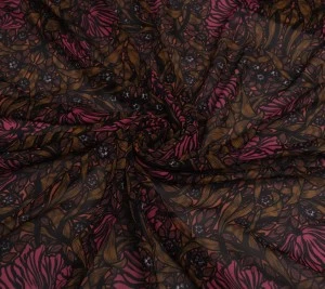 Szyfon jedwabny kreszowany - roślinny wzór 