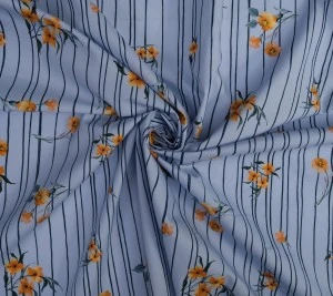 Popelina bawełniana - paski i kwiaty