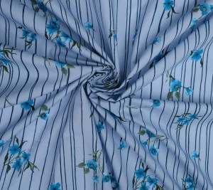 Popelina bawełniana - paski i kwiaty