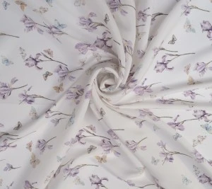 Satyna jedwabna z elastanem  - irysy i motyle