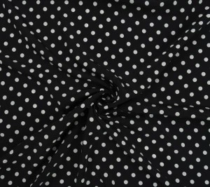 Jedwabny krepdeszyn w białe groszki na czarnym tle Resztka 65 cmx 140 cm 