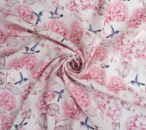 Tkanina lniana sukienkowa – ptaki i kwiaty