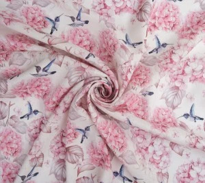 Tkanina lniana sukienkowa – ptaki i kwiaty