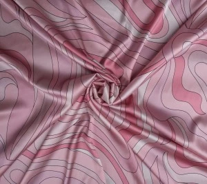 Satyna jedwabna z elastanem - różowa abstrakcja Resztka 80 cm x 140 cm
