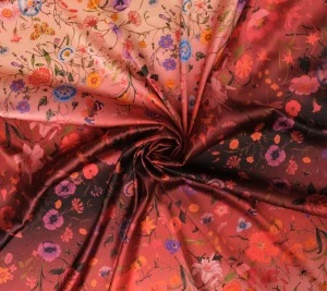 Satyna jedwabna – intensywny gradient z kwiatowym printem Resztka 60 cm x 140 cm
