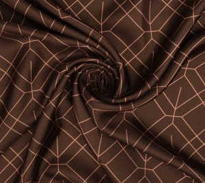 Jedwab twill 100% – czekoladowy brąz w geometryczny wzór
