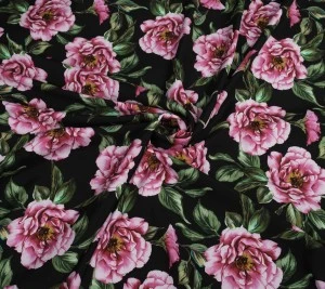 Satyna jedwabna piwonie - matowa Resztka 90 cm x 140 cm